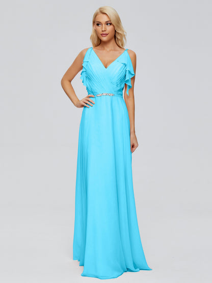 Brianna Straps V-back Chiffon Bridesmaid Dresses