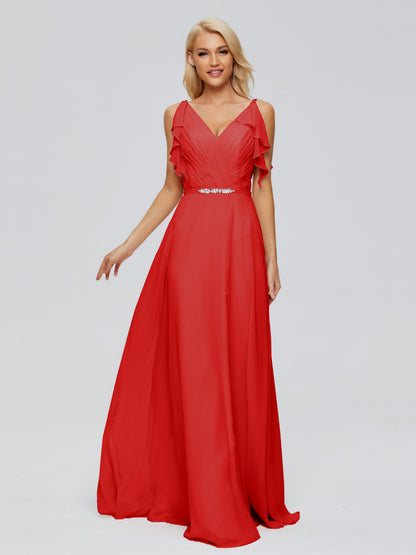 Brianna Straps V-back Chiffon Bridesmaid Dresses