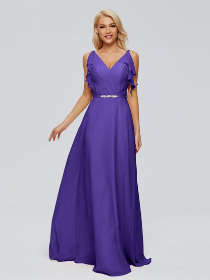 Brianna Straps V-back Chiffon Bridesmaid Dresses
