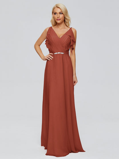 Brianna Straps V-back Chiffon Bridesmaid Dresses