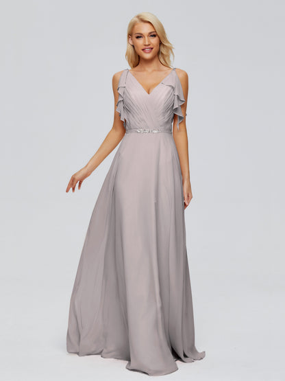 Brianna Straps V-back Chiffon Bridesmaid Dresses