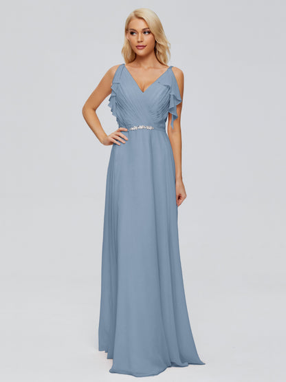 Brianna Straps V-back Chiffon Bridesmaid Dresses
