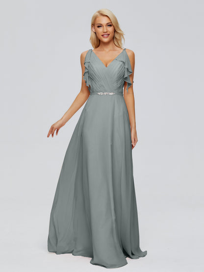 Brianna Straps V-back Chiffon Bridesmaid Dresses