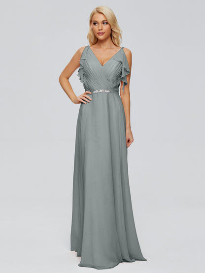 Brianna Straps V-back Chiffon Bridesmaid Dresses