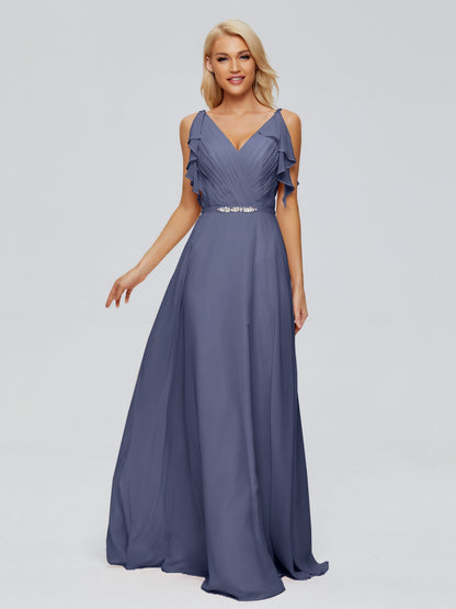 Brianna Straps V-back Chiffon Bridesmaid Dresses