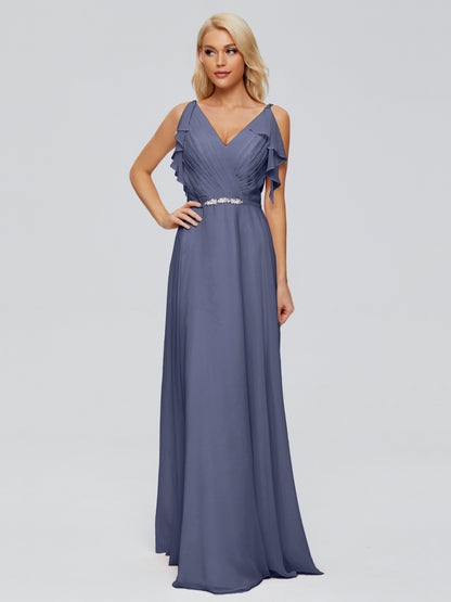 Brianna Straps V-back Chiffon Bridesmaid Dresses