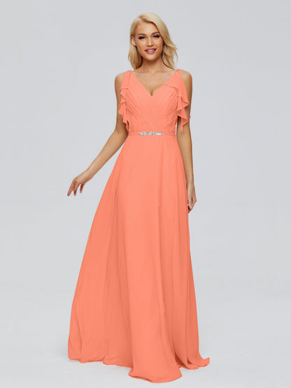 Brianna Straps V-back Chiffon Bridesmaid Dresses