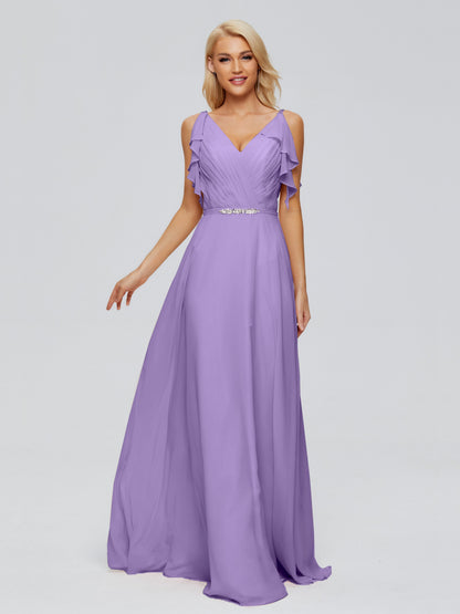 Brianna Straps V-back Chiffon Bridesmaid Dresses