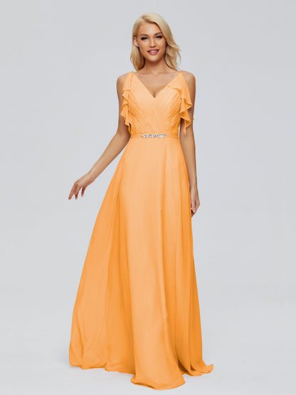 Brianna Straps V-back Chiffon Bridesmaid Dresses