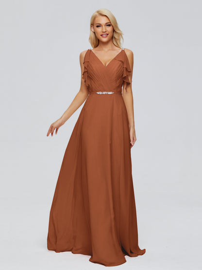 Brianna Straps V-back Chiffon Bridesmaid Dresses