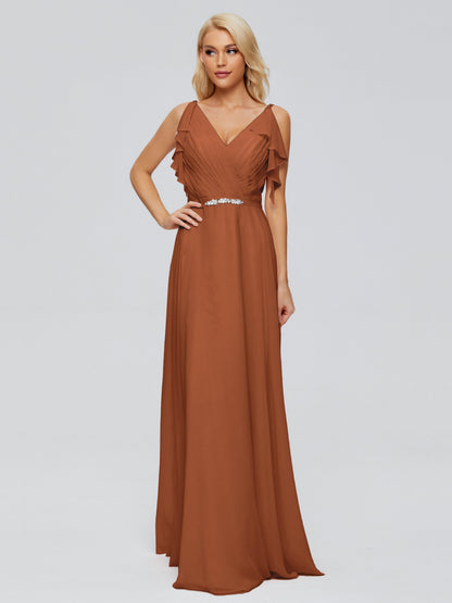Brianna Straps V-back Chiffon Bridesmaid Dresses