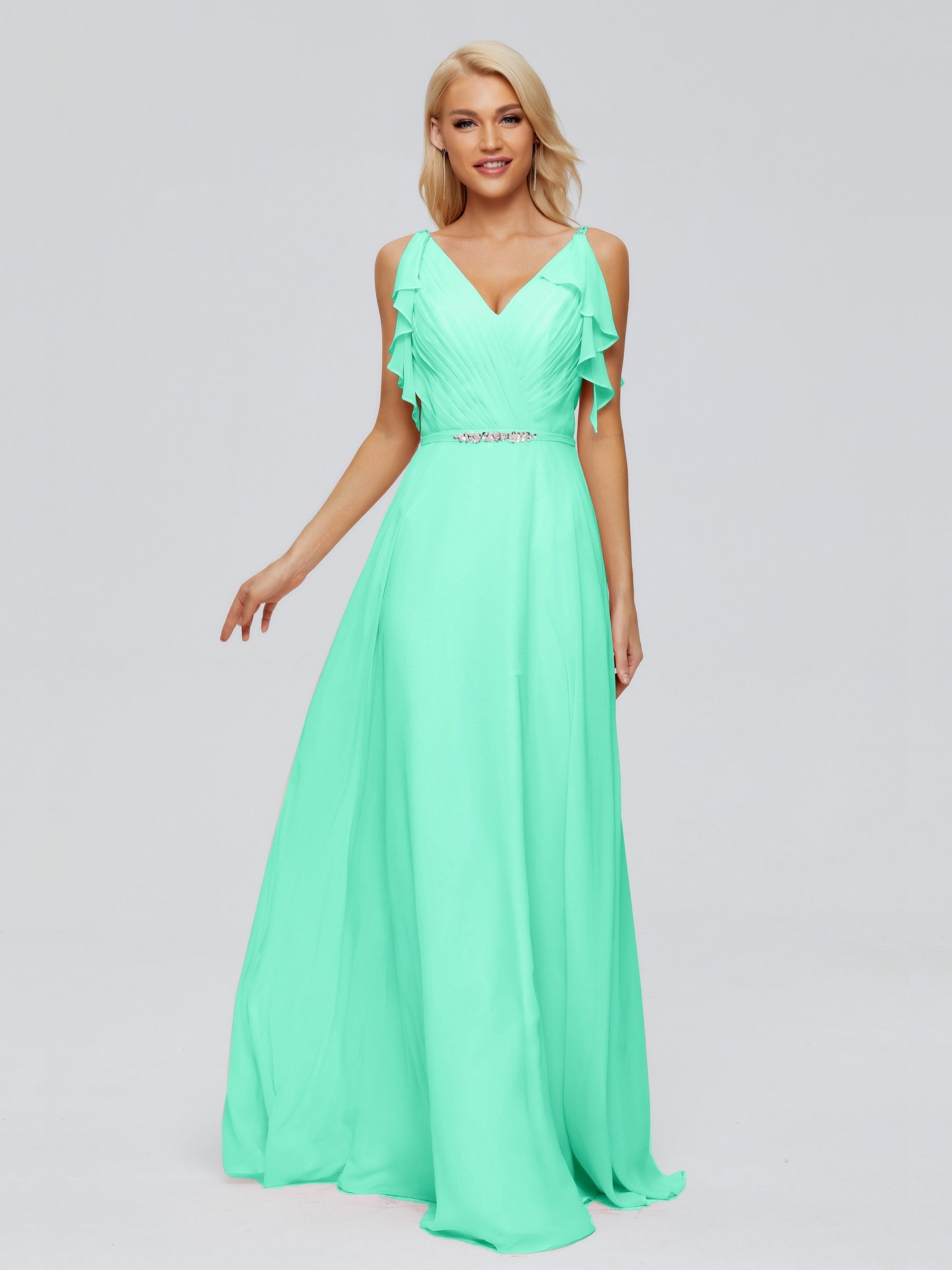 Brianna Straps V-back Chiffon Bridesmaid Dresses