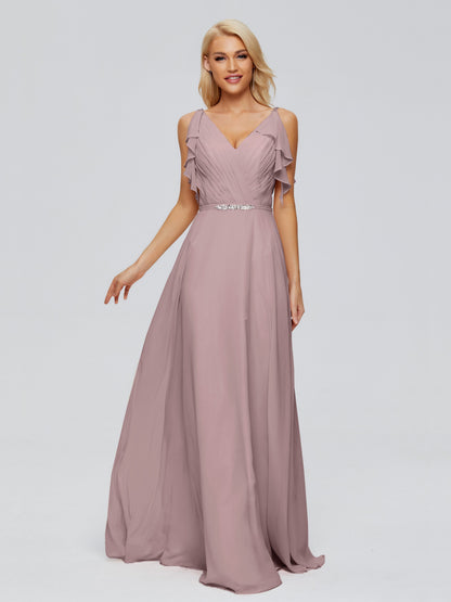 Brianna Straps V-back Chiffon Bridesmaid Dresses