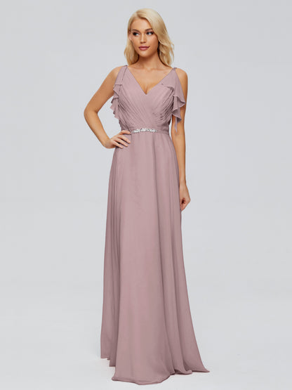 Brianna Straps V-back Chiffon Bridesmaid Dresses