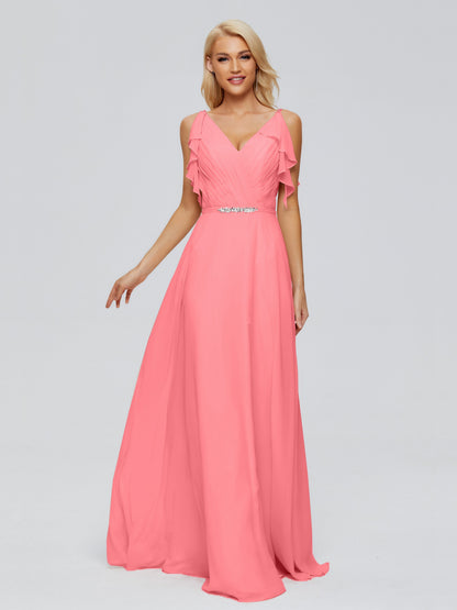 Brianna Straps V-back Chiffon Bridesmaid Dresses