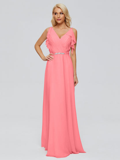 Brianna Straps V-back Chiffon Bridesmaid Dresses