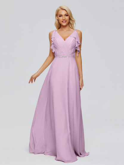 Brianna Straps V-back Chiffon Bridesmaid Dresses