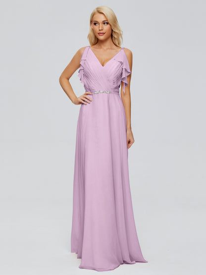 Brianna Straps V-back Chiffon Bridesmaid Dresses