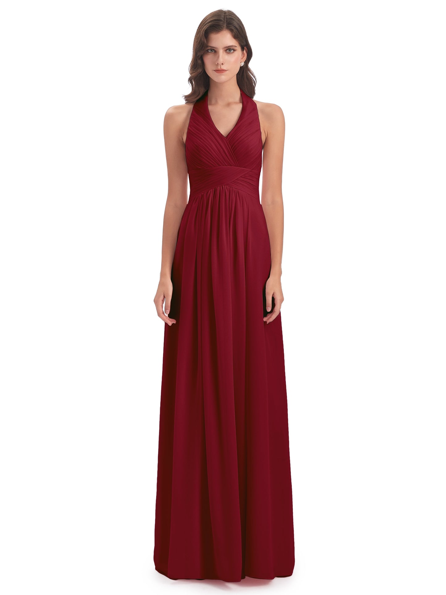 Camila A-line Halter Pleating Long Bridesmaid Dresses