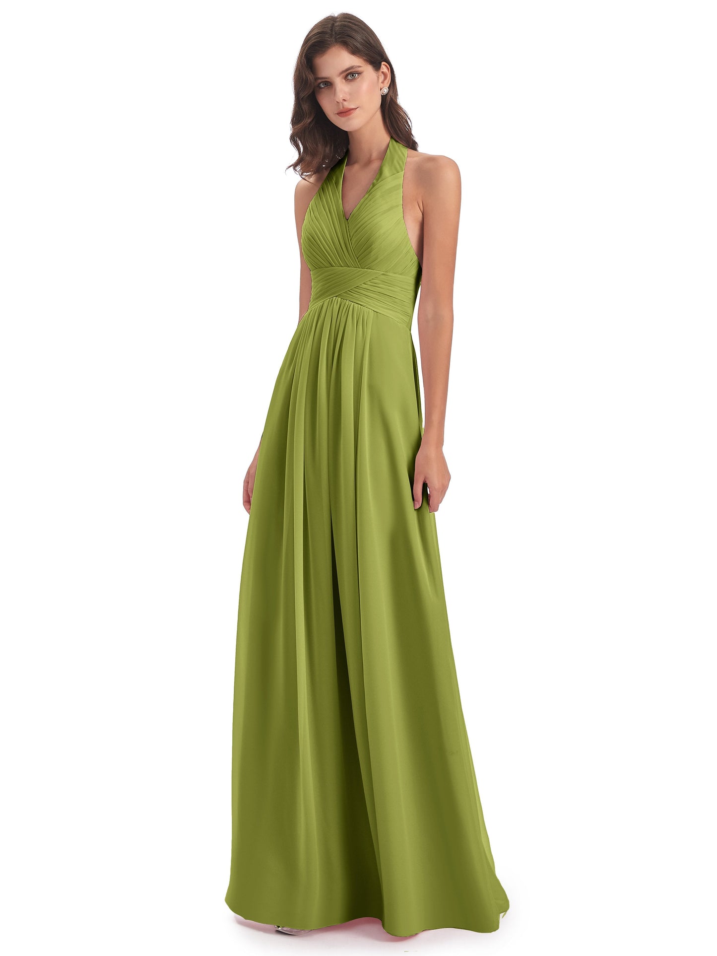 Camila A-line Halter Pleating Long Bridesmaid Dresses