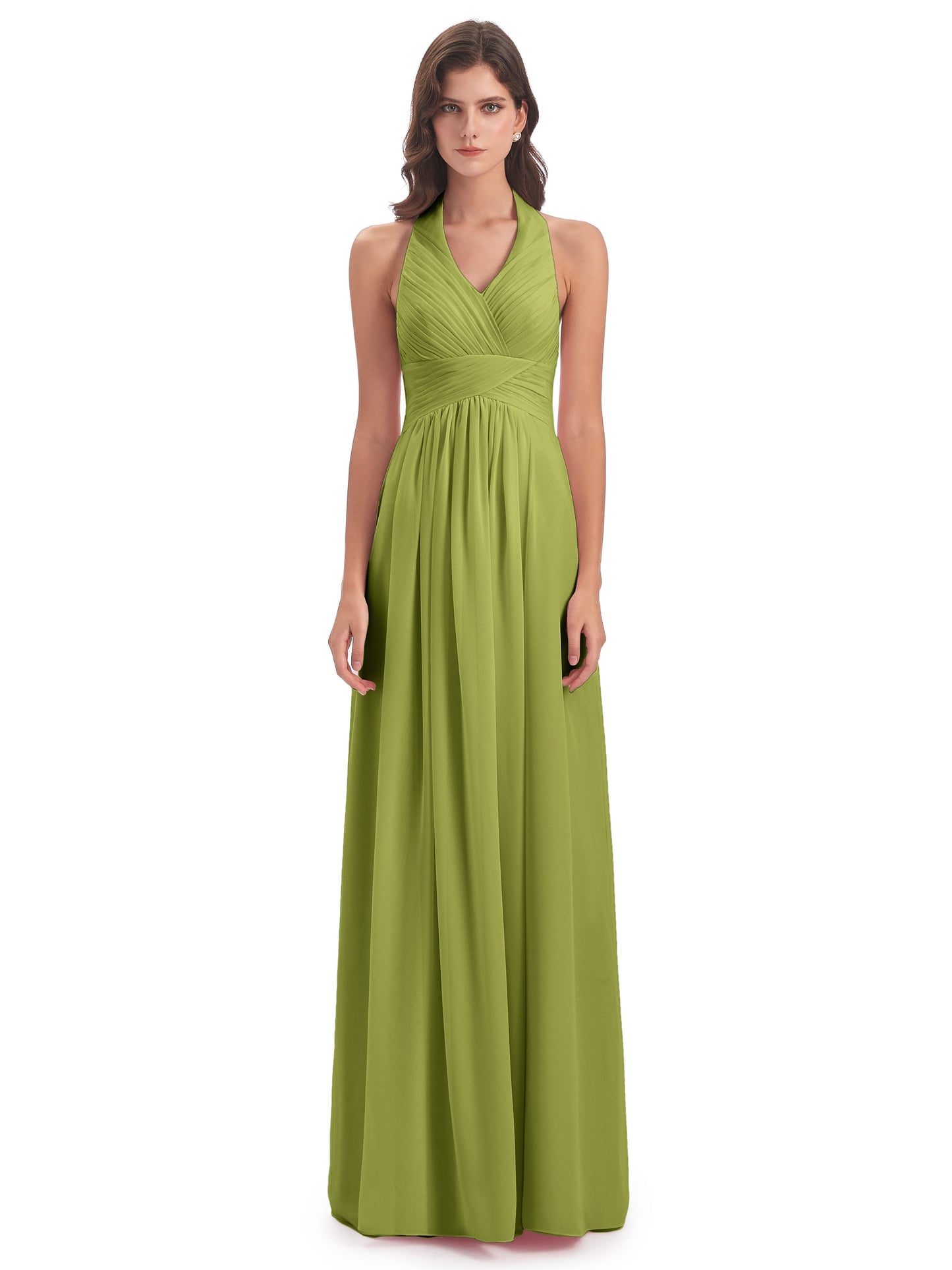 Camila A-line Halter Pleating Long Bridesmaid Dresses