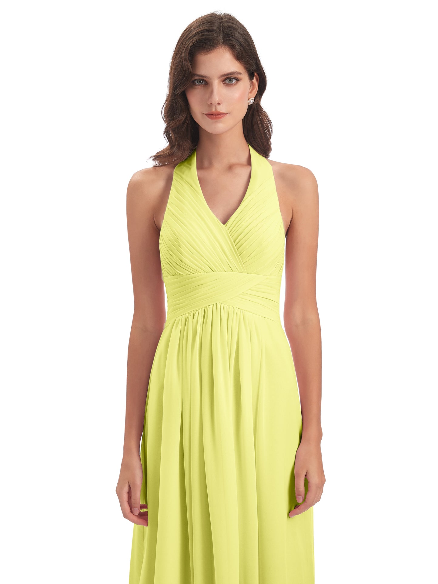 Camila A-line Halter Pleating Long Bridesmaid Dresses