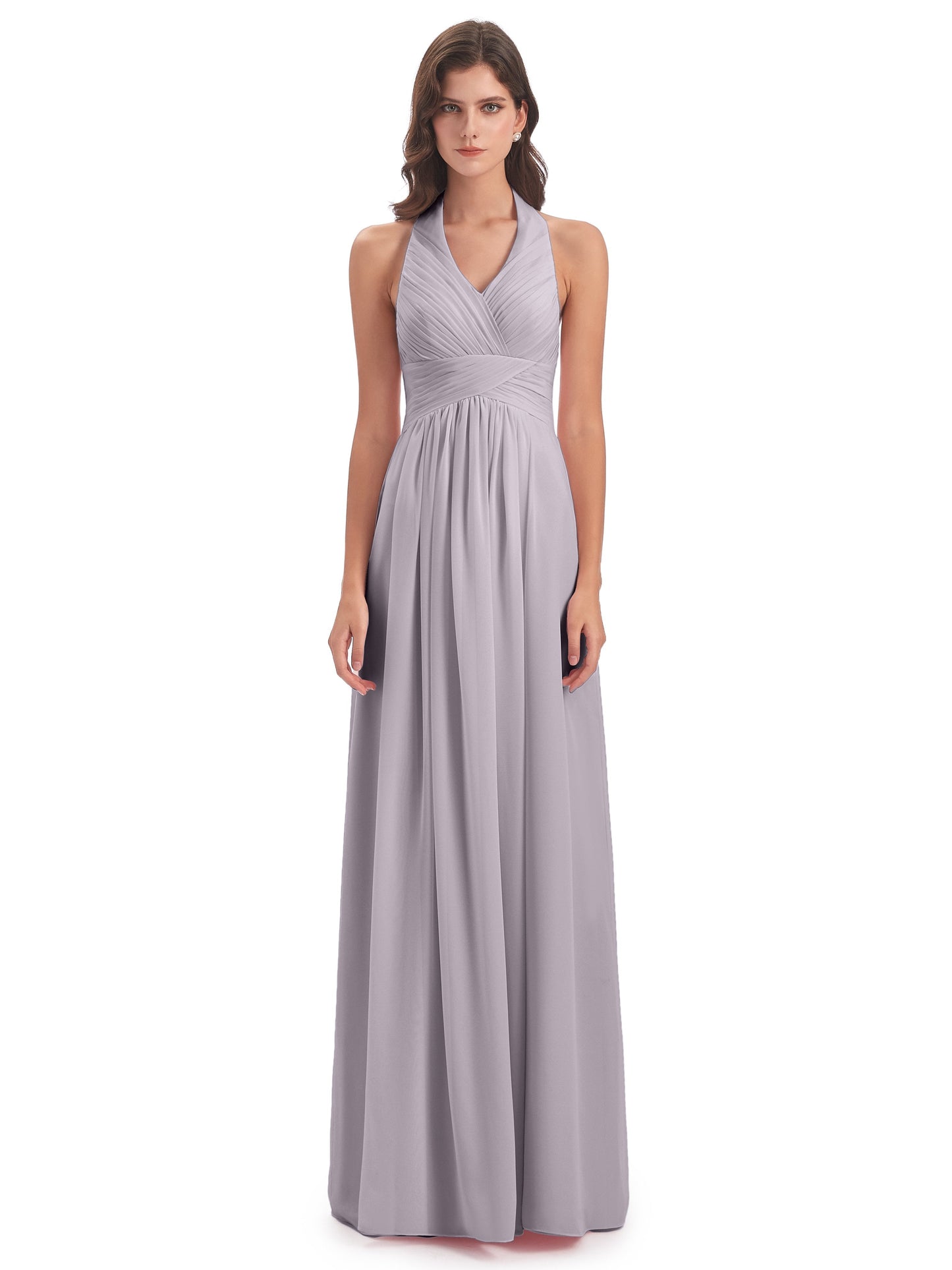 Camila A-line Halter Pleating Long Bridesmaid Dresses