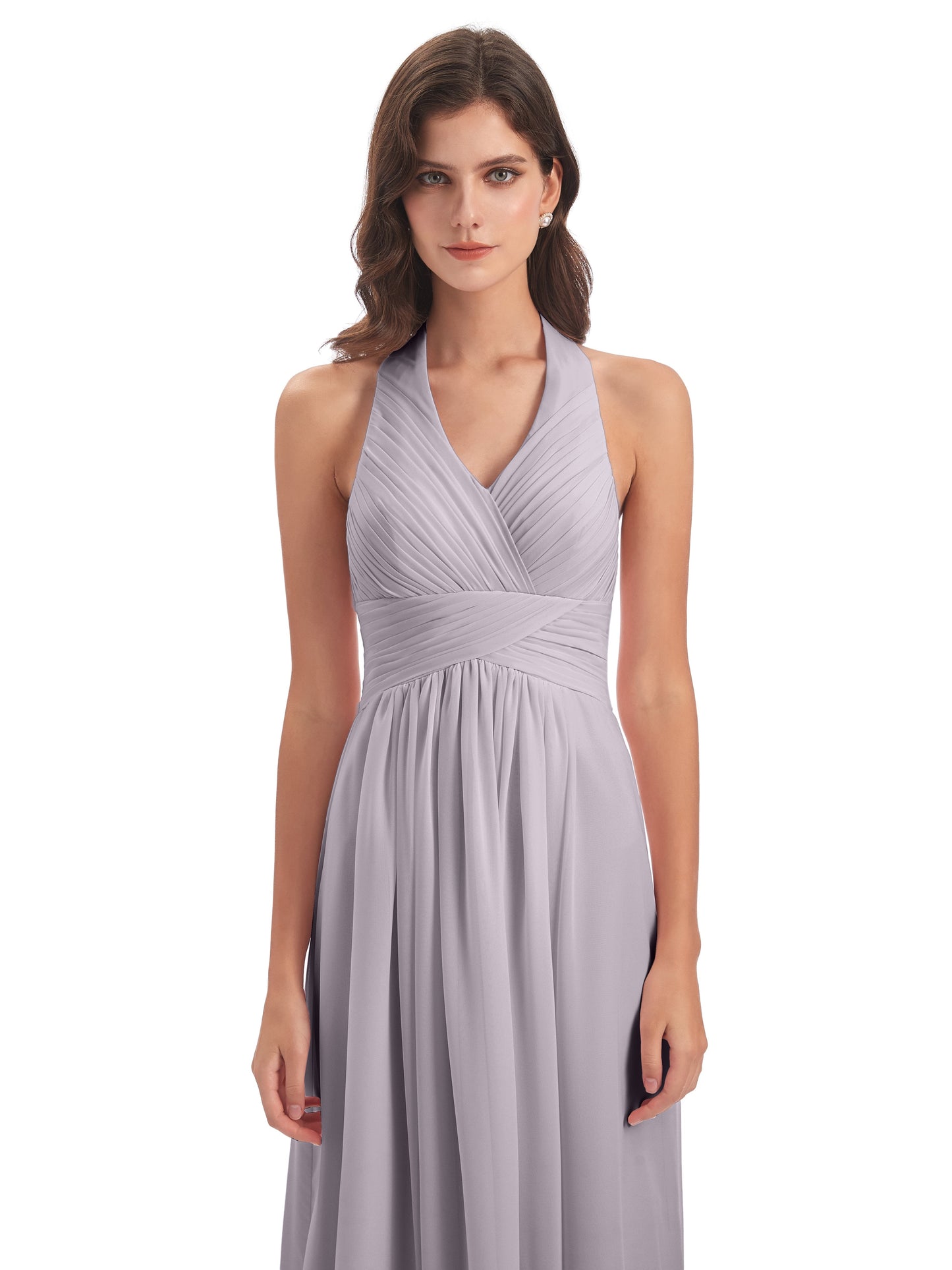 Camila A-line Halter Pleating Long Bridesmaid Dresses
