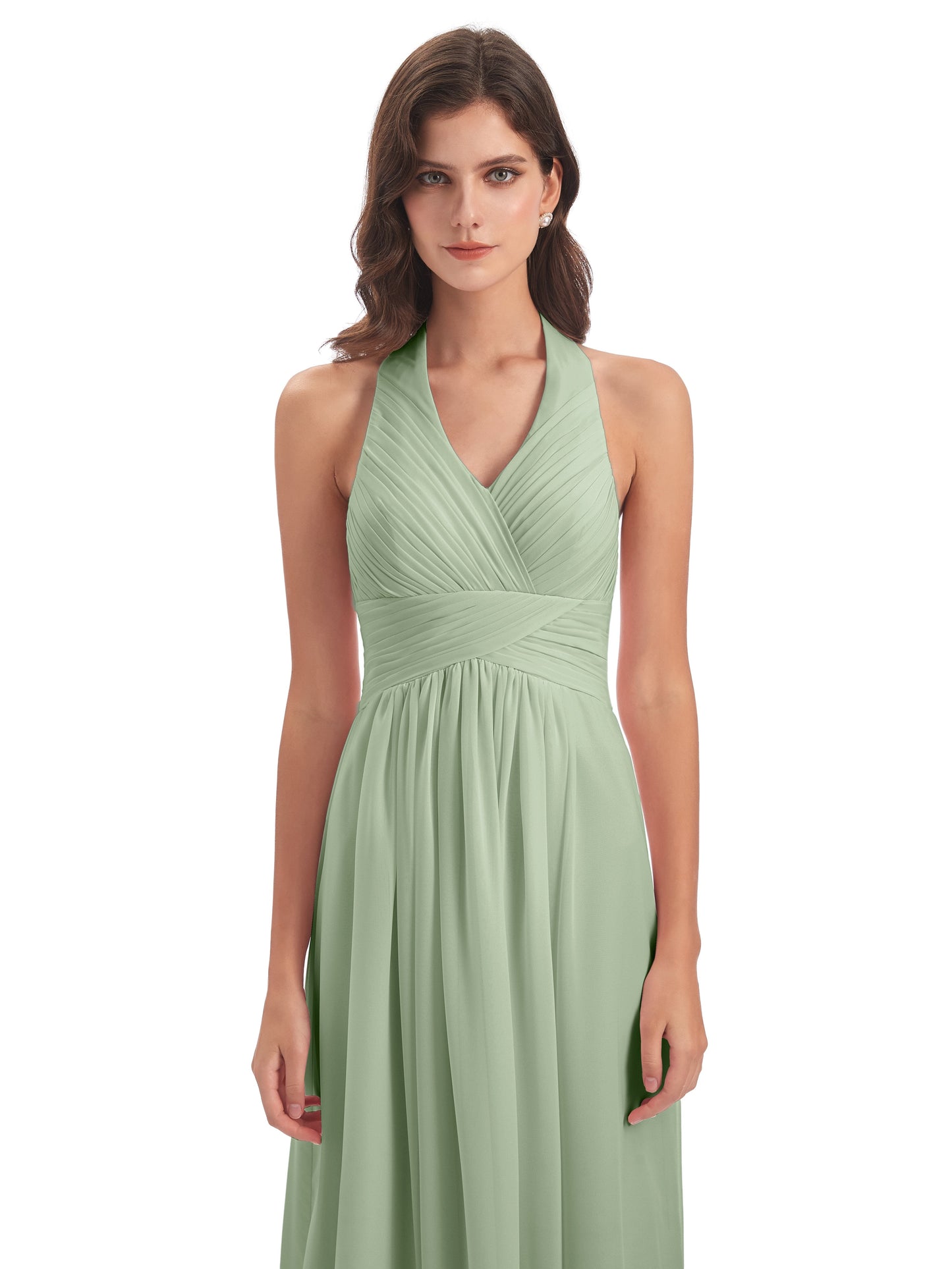 Camila A-line Halter Pleating Long Bridesmaid Dresses