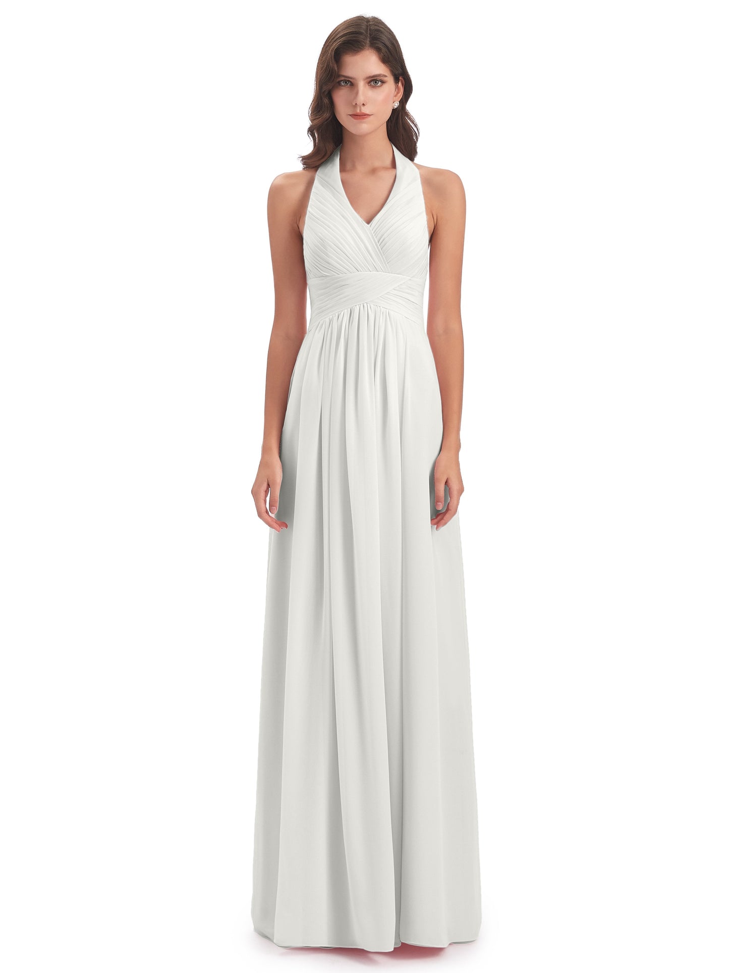 Camila A-line Halter Pleating Long Bridesmaid Dresses