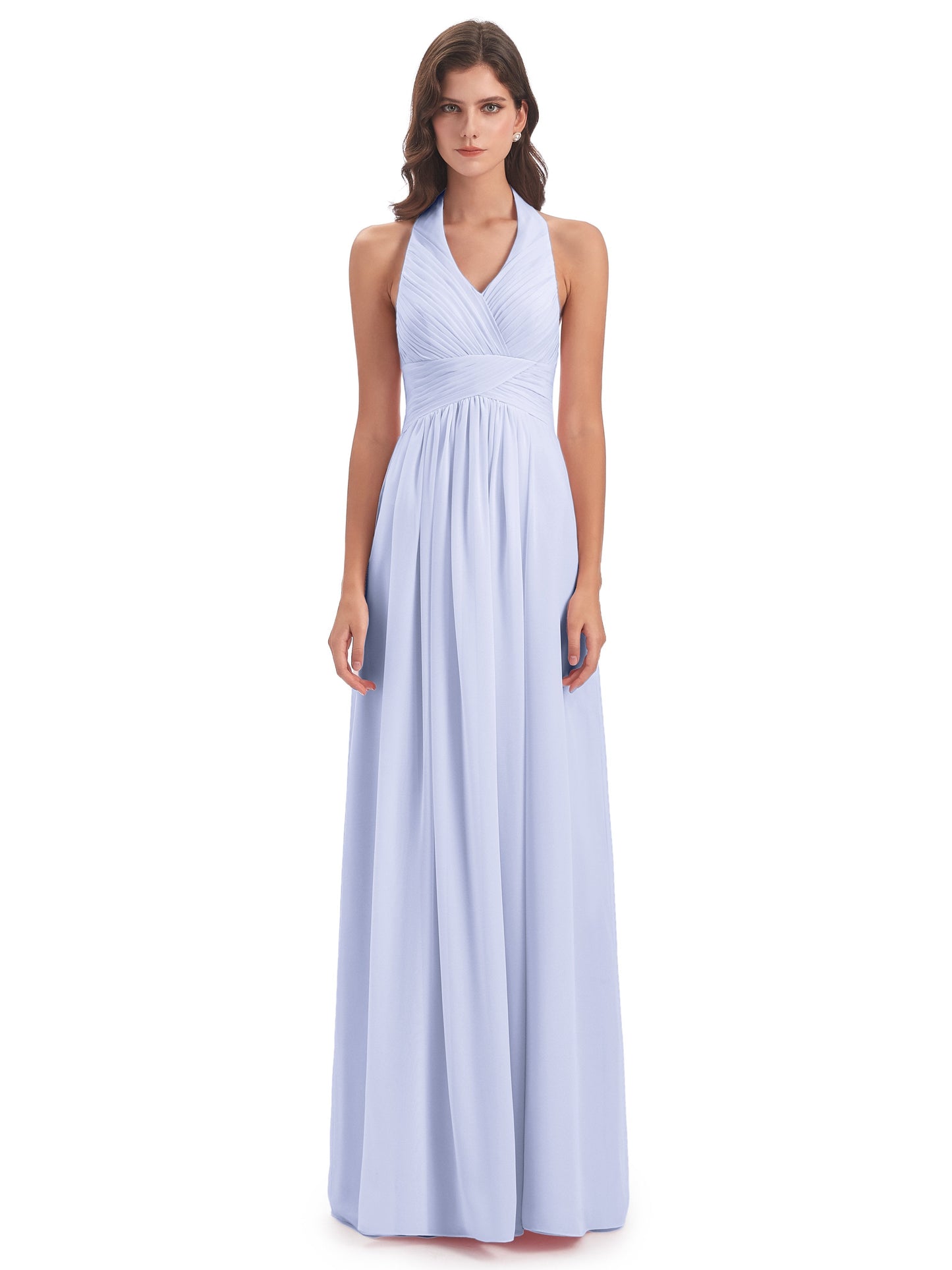 Camila A-line Halter Pleating Long Bridesmaid Dresses