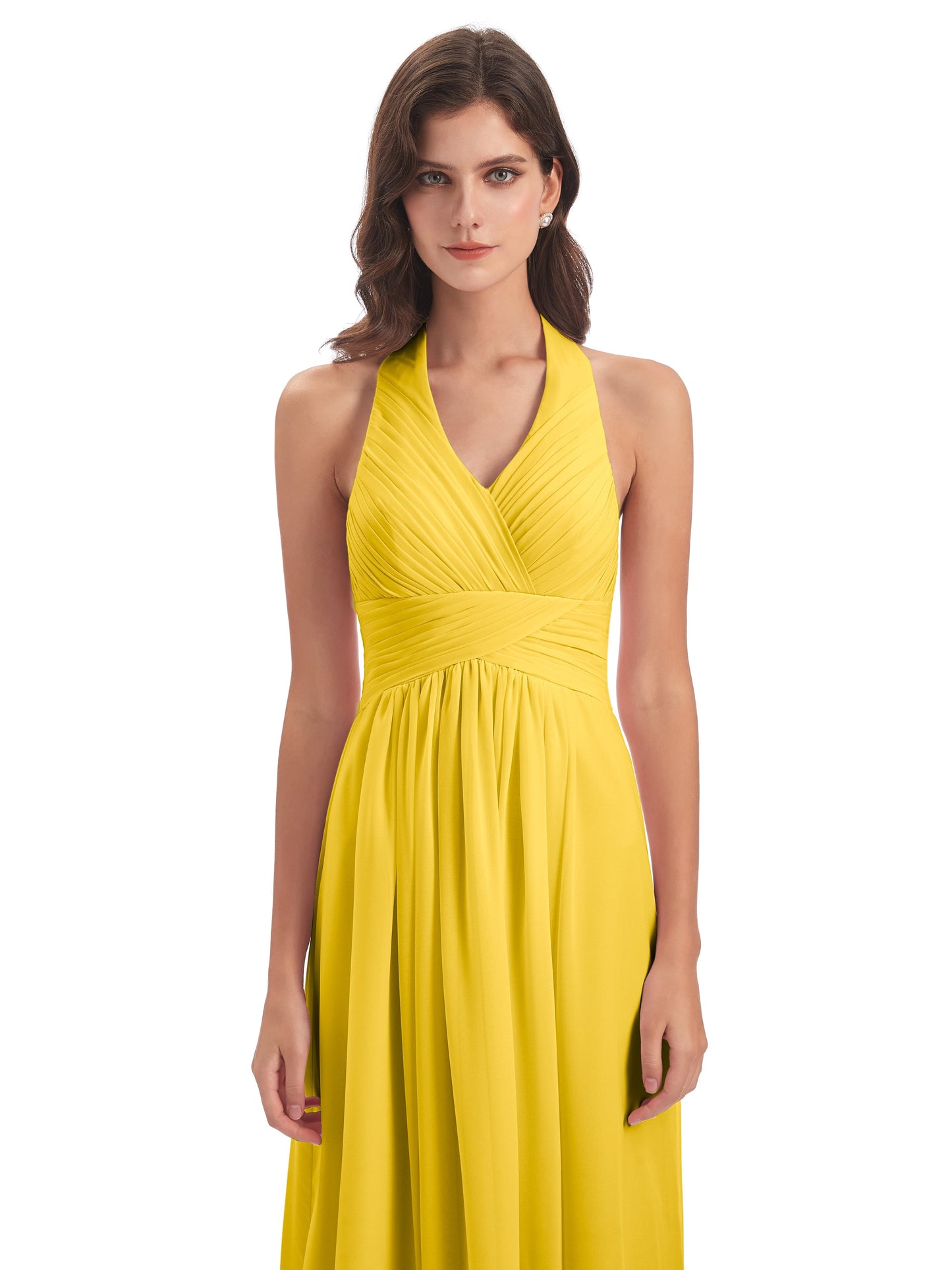 Camila A-line Halter Pleating Long Bridesmaid Dresses
