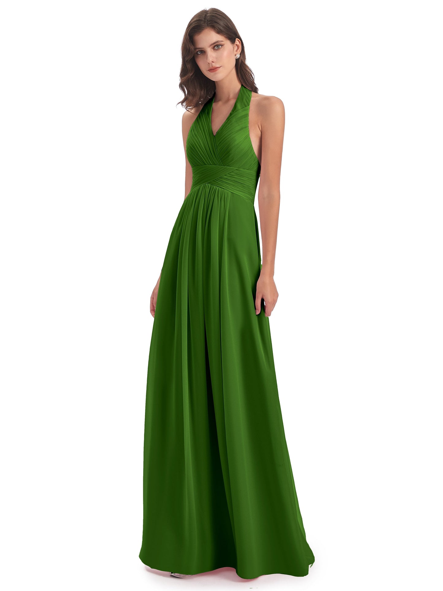 Camila A-line Halter Pleating Long Bridesmaid Dresses