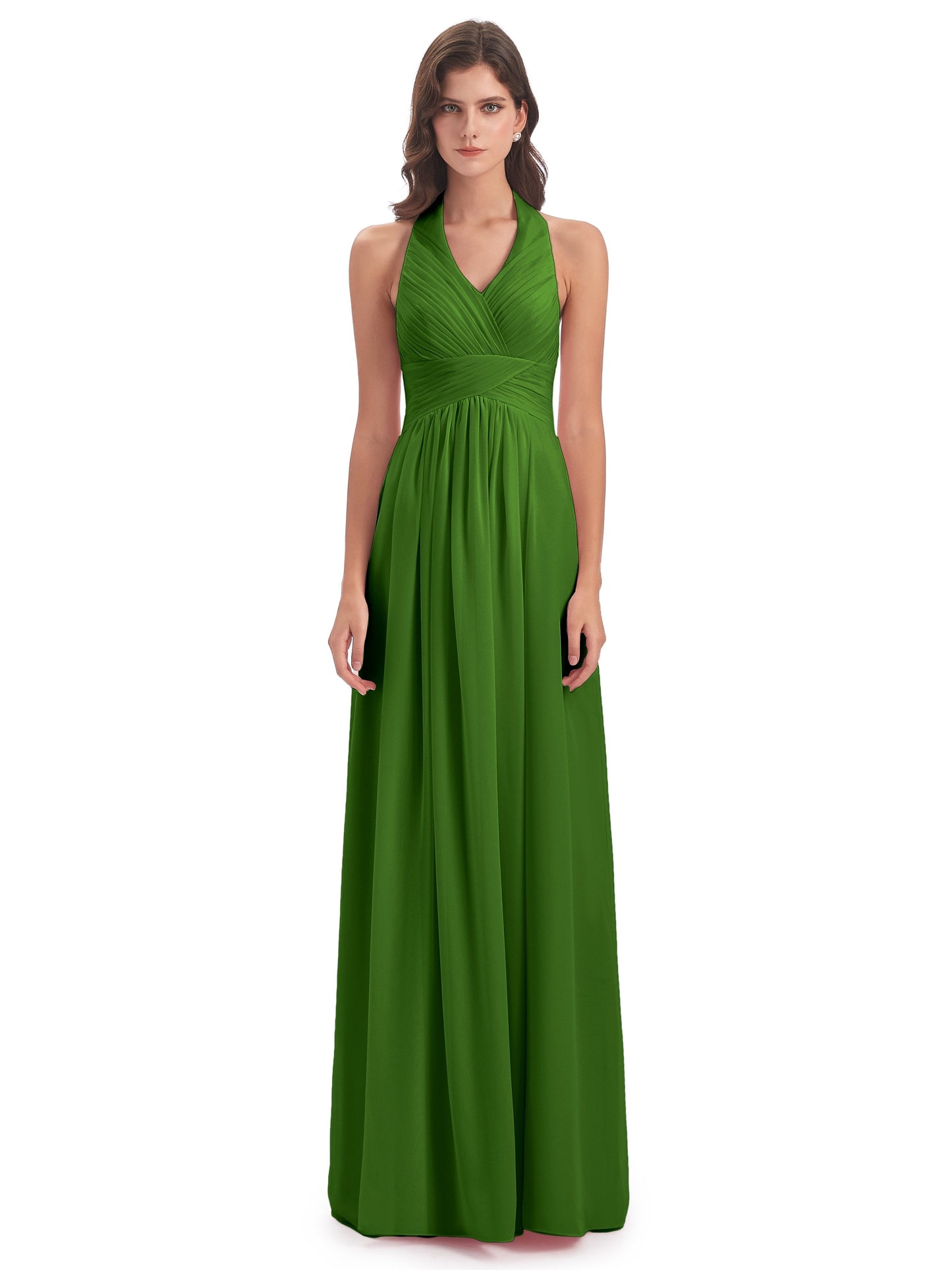 Camila A-line Halter Pleating Long Bridesmaid Dresses