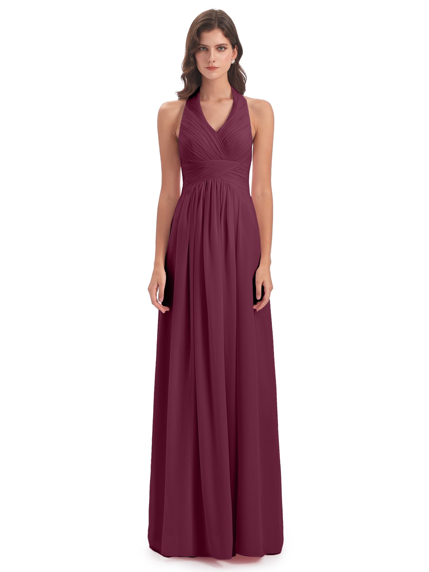 Camila A-line Halter Pleating Long Bridesmaid Dresses