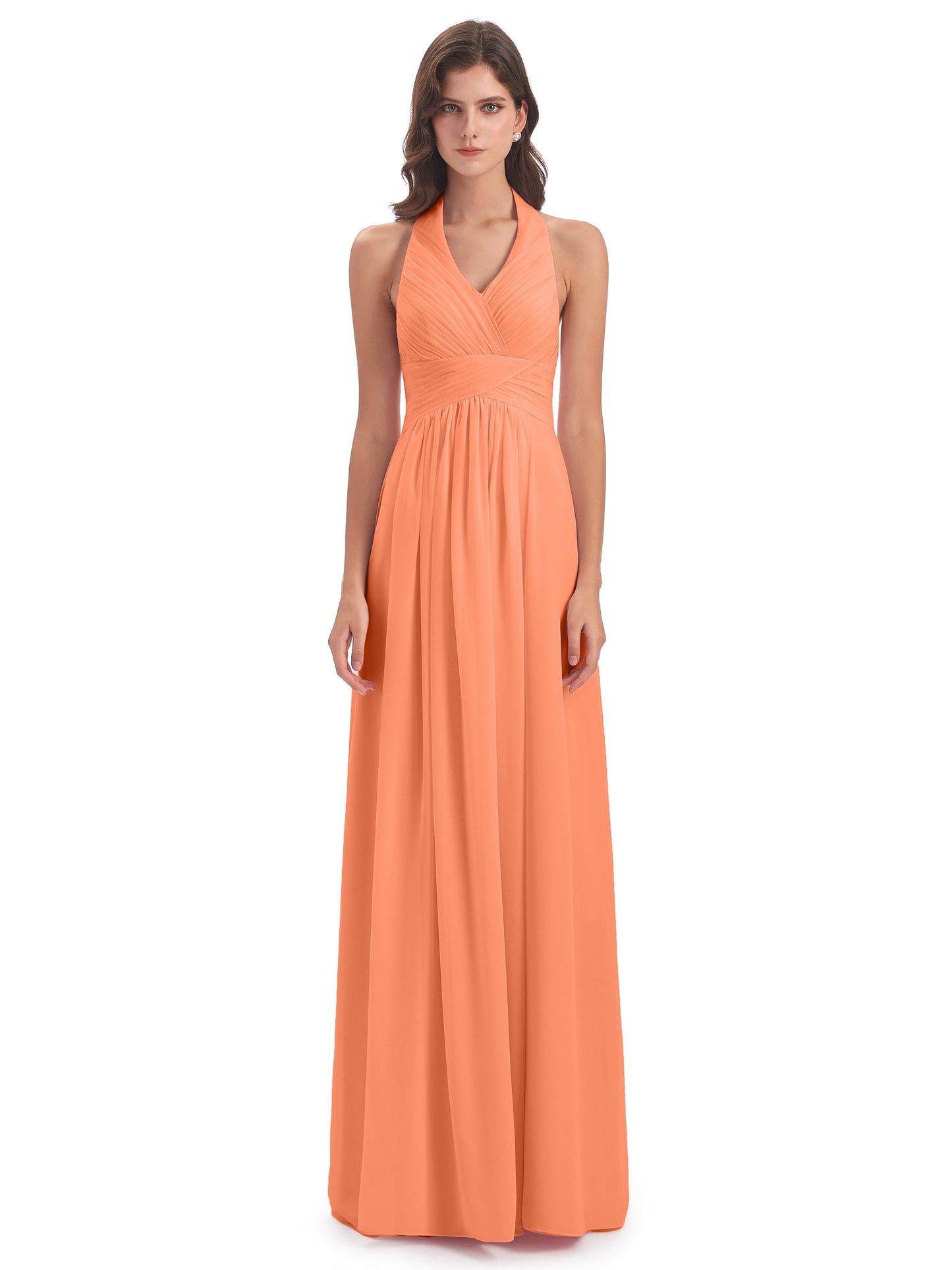 Camila A-line Halter Pleating Long Bridesmaid Dresses