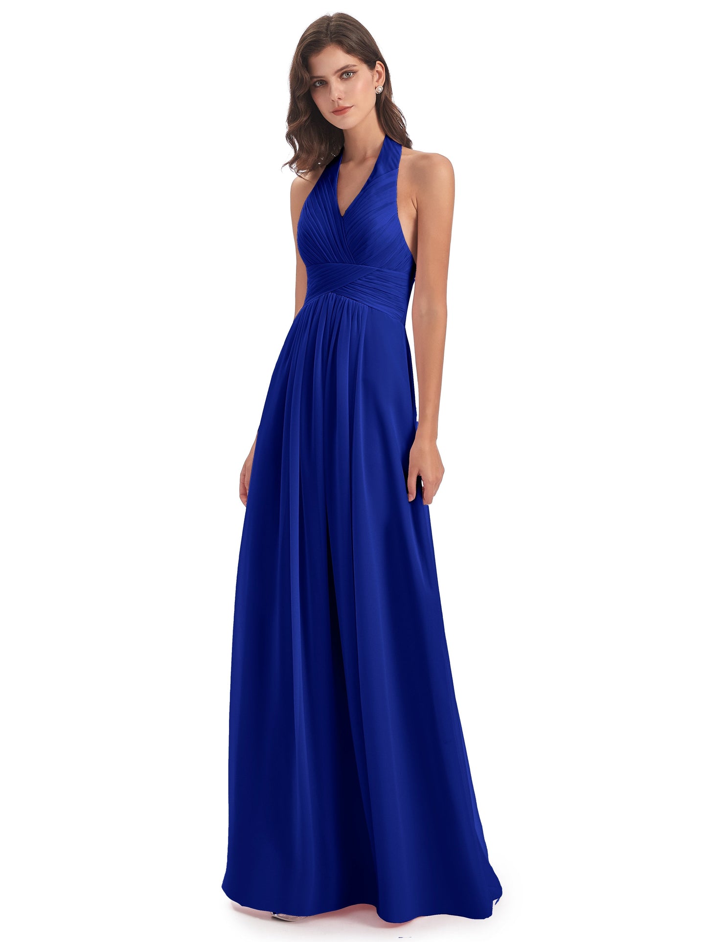Camila A-line Halter Pleating Long Bridesmaid Dresses