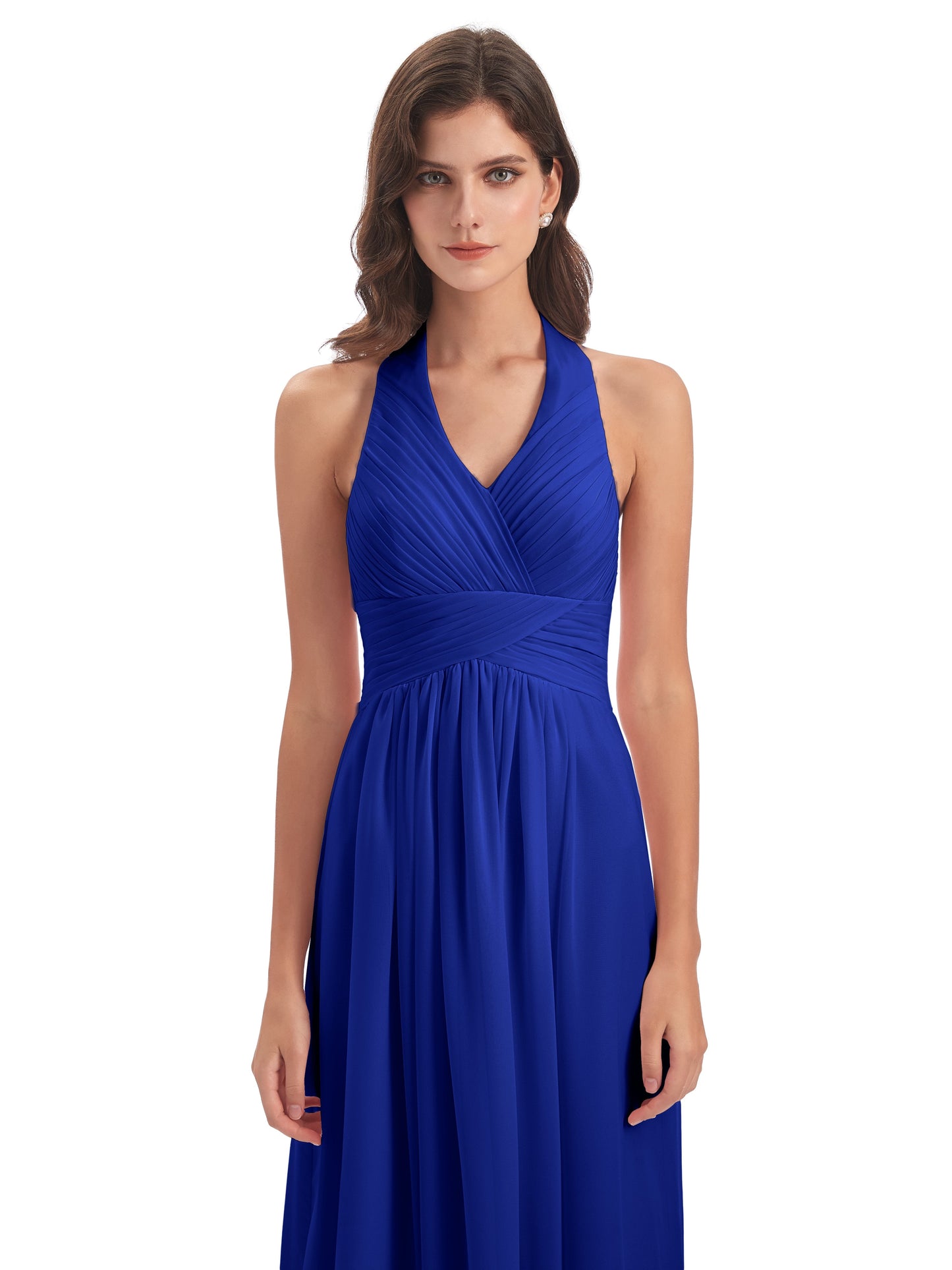 Camila A-line Halter Pleating Long Bridesmaid Dresses