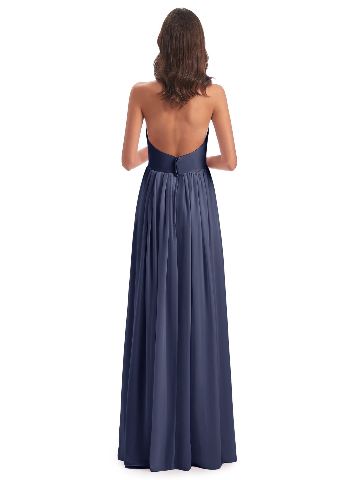 Camila A-line Halter Pleating Long Bridesmaid Dresses