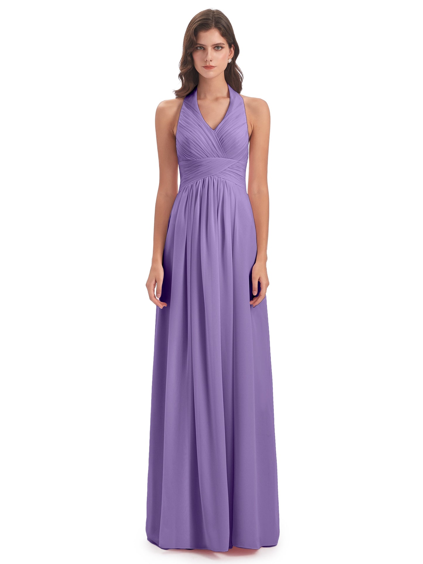Camila A-line Halter Pleating Long Bridesmaid Dresses