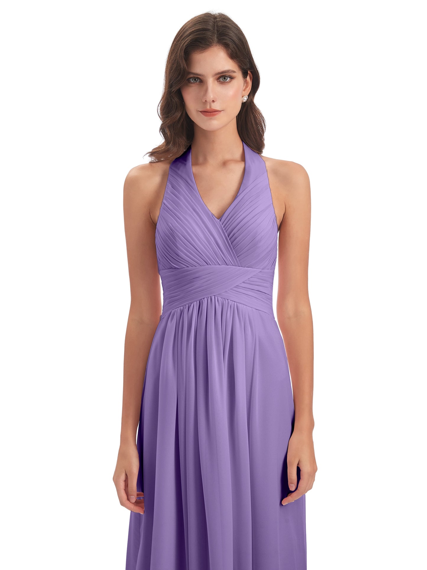 Camila A-line Halter Pleating Long Bridesmaid Dresses