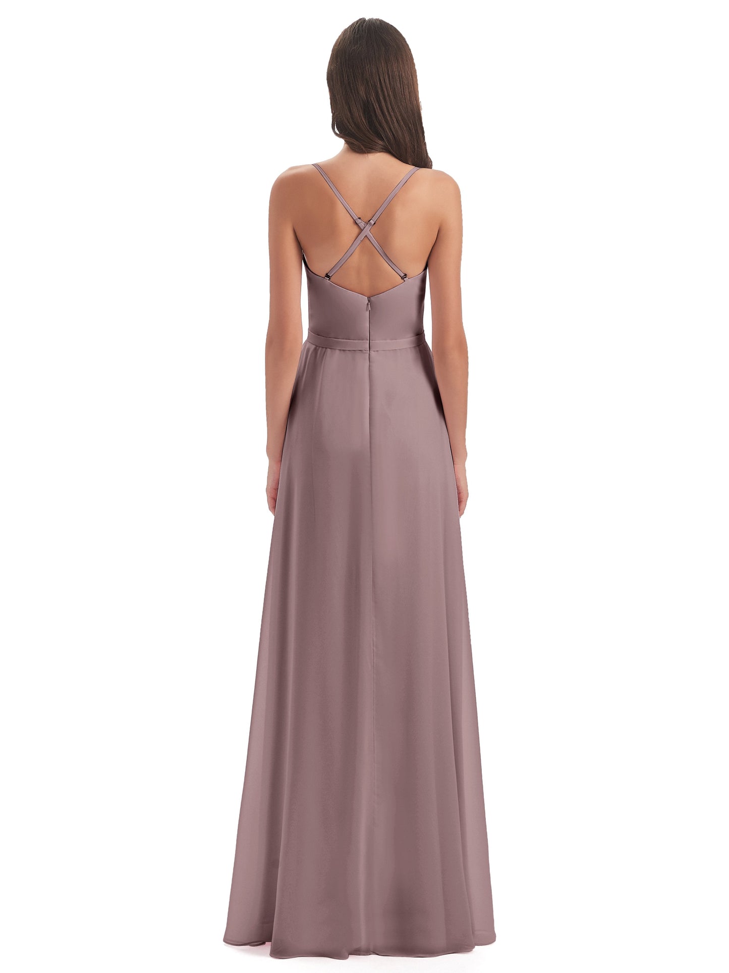 Delilah Sheath Spaghetti Straps Chiffon Long Bridesmaid Dresses