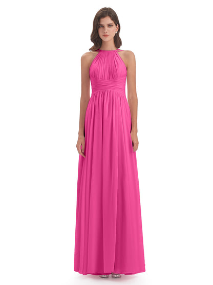 Ellianna Halter Open Back Chiffon Long Bridesmaid Dresses