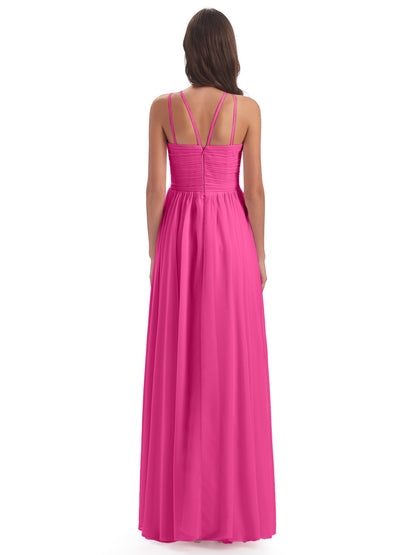 Ellianna Halter Open Back Chiffon Long Bridesmaid Dresses