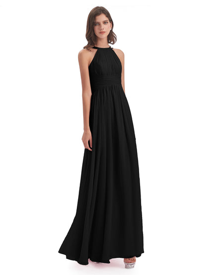Ellianna Halter Open Back Chiffon Long Bridesmaid Dresses