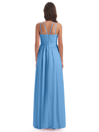 Ellianna Halter Open Back Chiffon Long Bridesmaid Dresses