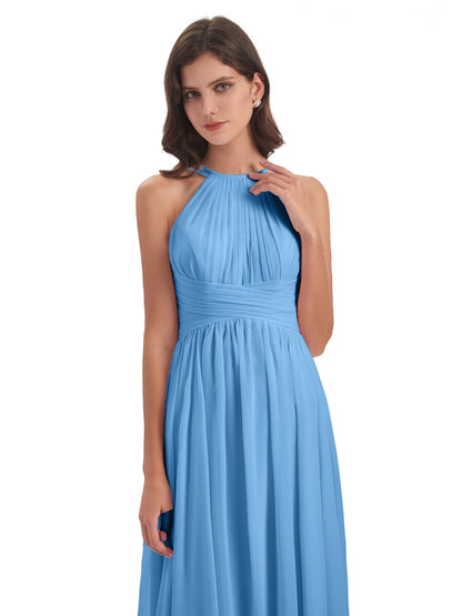 Ellianna Halter Open Back Chiffon Long Bridesmaid Dresses