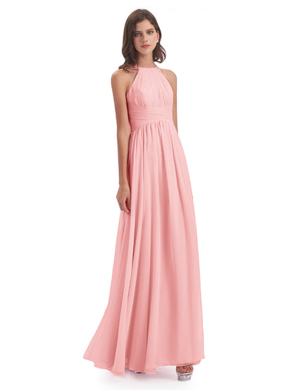 Ellianna Halter Open Back Chiffon Long Bridesmaid Dresses