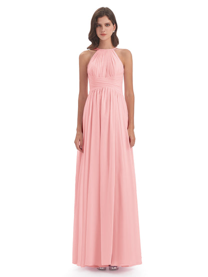 Ellianna Halter Open Back Chiffon Long Bridesmaid Dresses