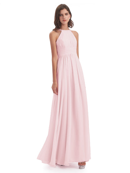 Ellianna Halter Open Back Chiffon Long Bridesmaid Dresses